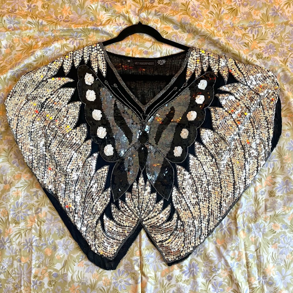 Vintage 1970s Butterfly Sequin Top by Metamorphosis